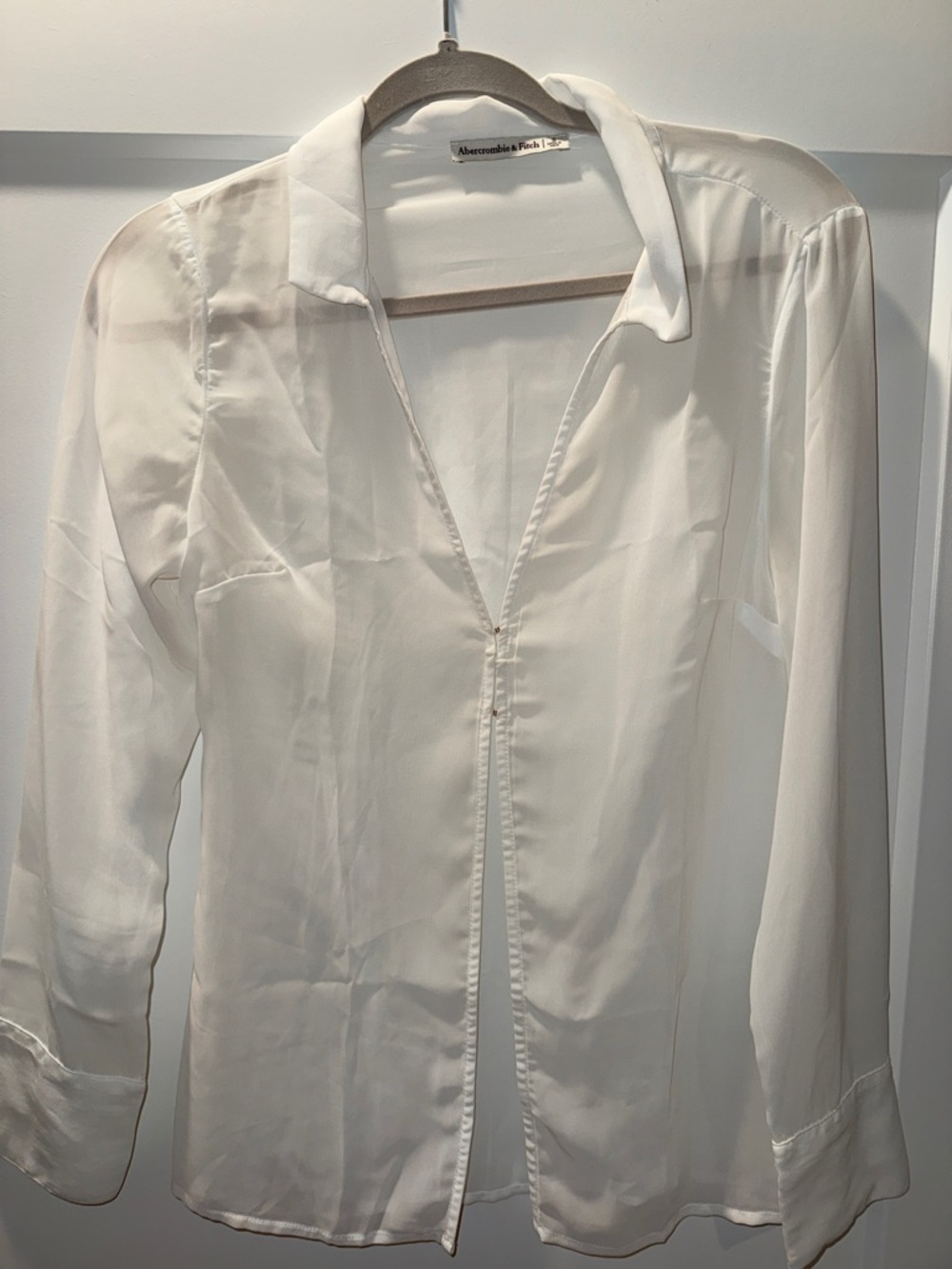Abercrombie & Fitch White Sheer Long-Sleeve Blouse